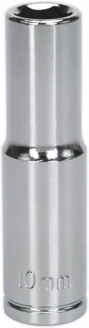Loops 10mm Chrome Plated Deep Drive Socket 3/8 inch Square Drive High Grade Carbon Steel in Silver – 1