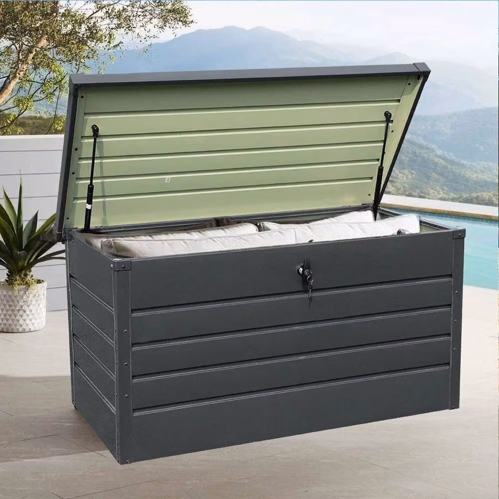 FLAVORA Large Steel Garden Storage Box in Black, W/D/H: 114 x 61 x 63 cm – 4