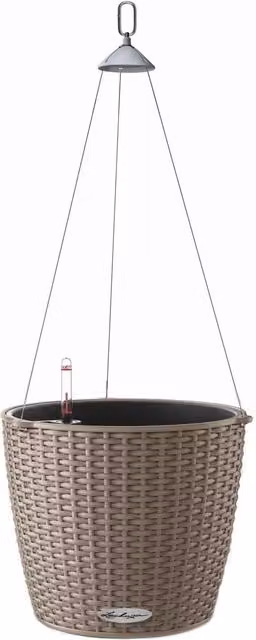 Lechuza Nido Cottage Round Self-Watering Hanging Basket Planter, Sand Brown, Diameter: 27 cm