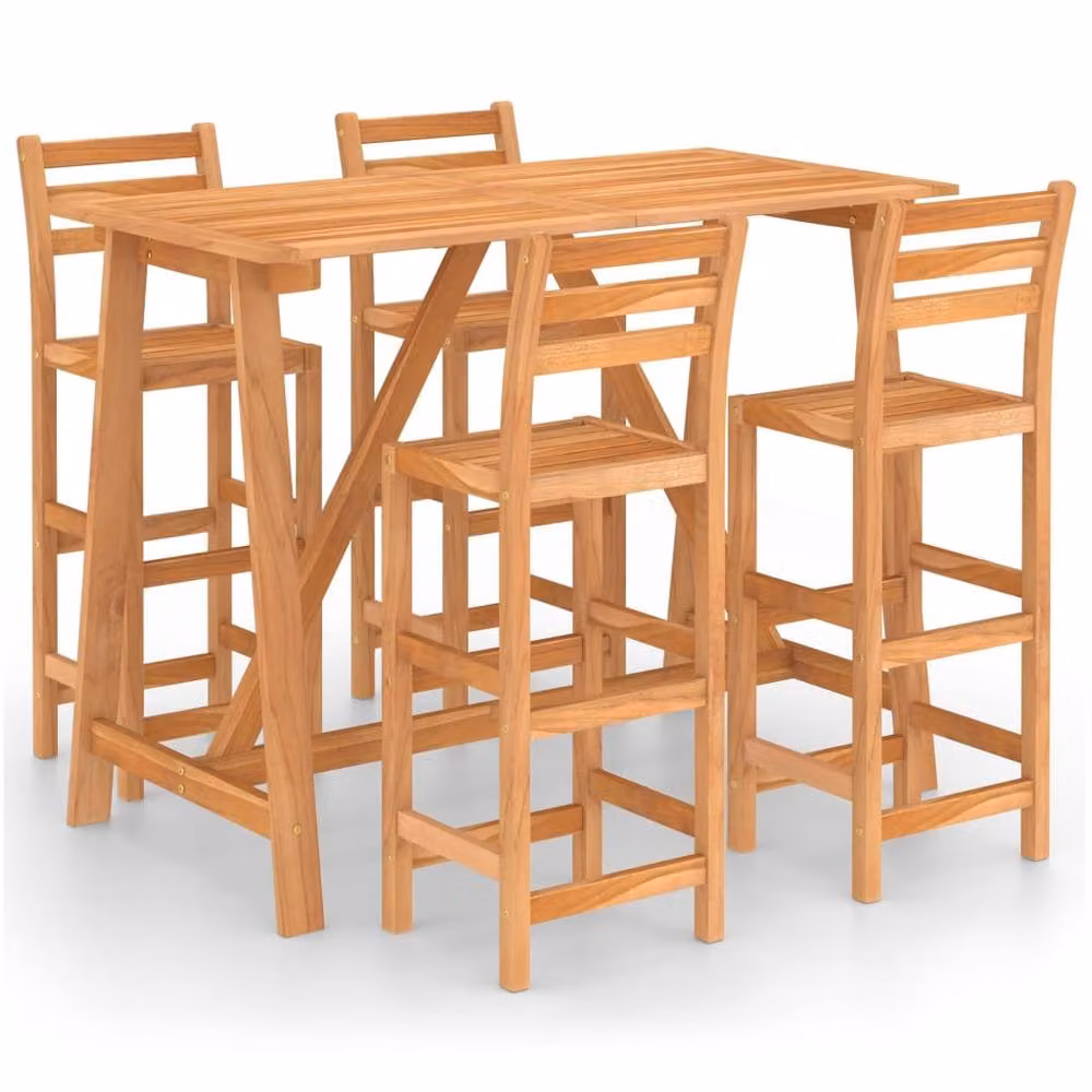 Berkfield Home 5 Piece Outdoor Bar Set in Brown Oiled Solid Acacia Wood – 2