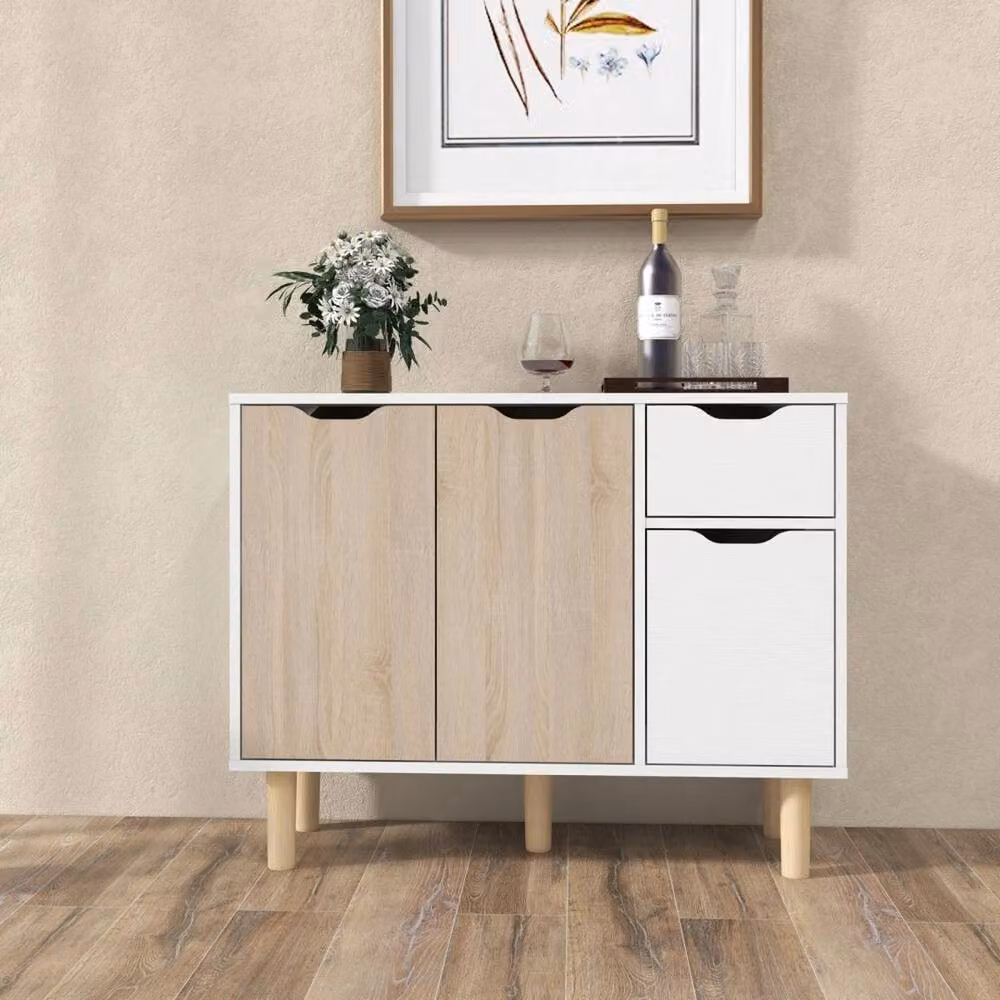ERGOVEXA Scandinavian Style Wooden Sideboard TV Stand and Storage Cabinet in White and Natural – 2