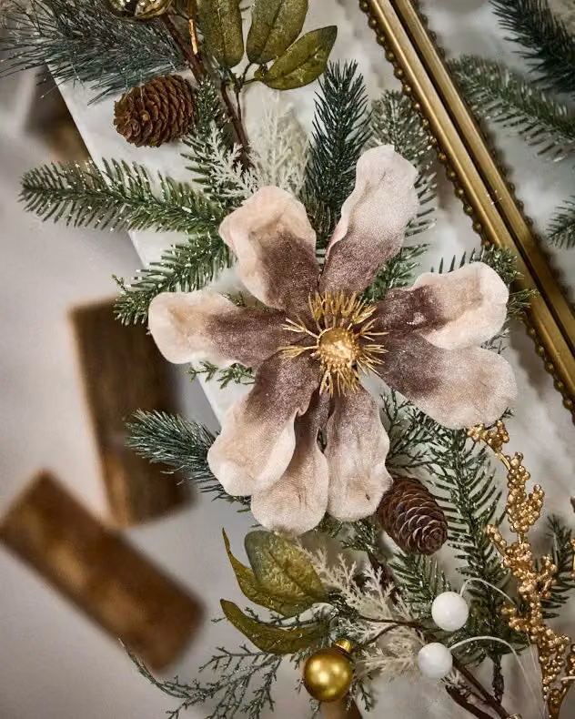 Dibor Magnolia Blush Christmas Table Decoration Garland with Pink, White and Multicolour Flowers and Foliage, 1.8m – 2