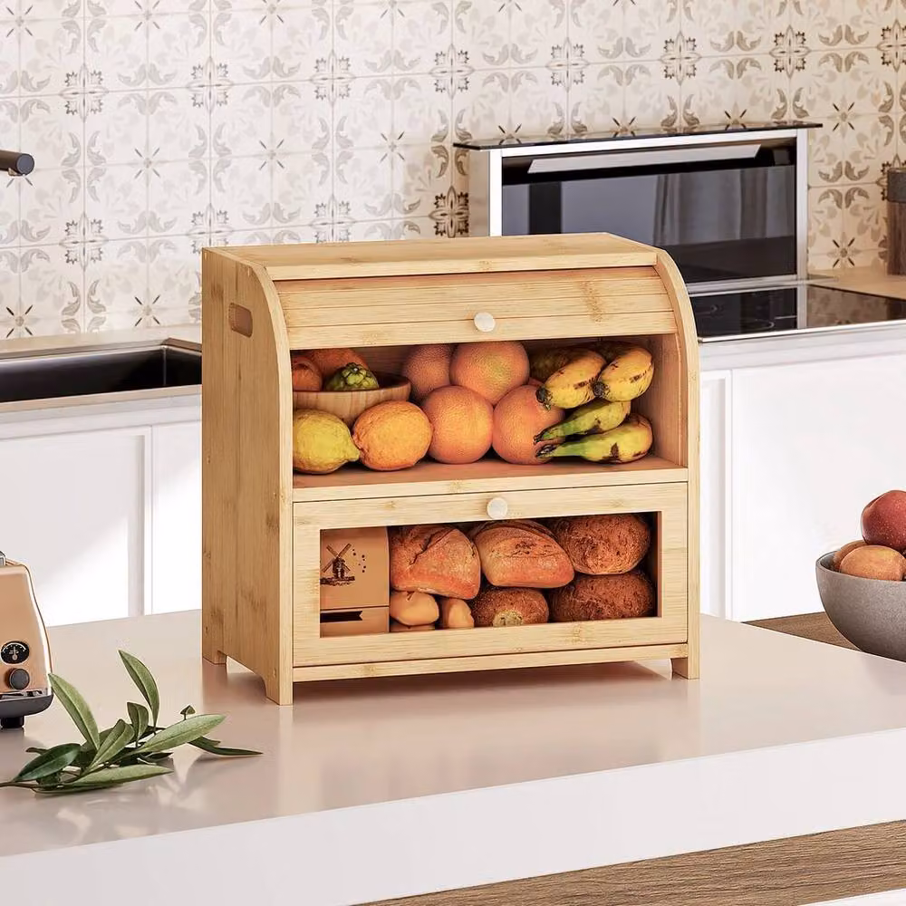 PAWNORA Bamboo Bread Box in Natural Sand and Brown, W: 40 cm, D: 25 cm, H: 38.5 cm – 2