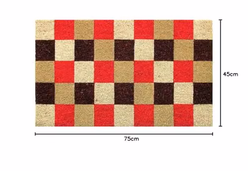 Coco&Coir Vintage Checks Natural Coir Door Mat, Multicolour, W: 75 cm, D: 45 cm, H: 1.5 cm – 3