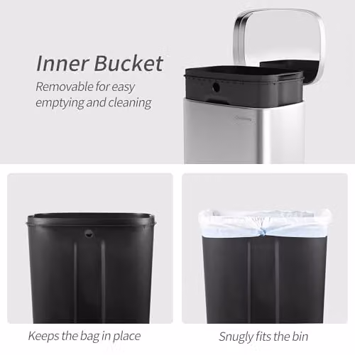 MCC Direct 12L White Steel Pedal Bin with Soft Close Lid and Removable Inner Bucket – 3