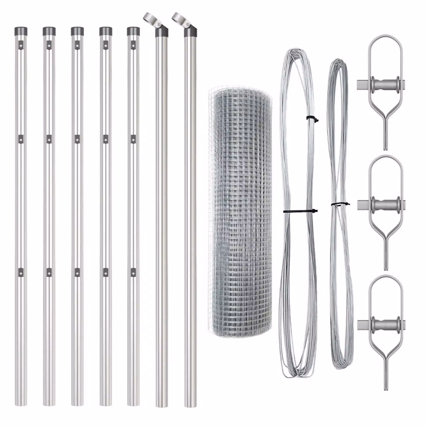 Berkfield Home Silver Galvanised Steel Single-Bar Welded Wire Fence with 7 Round Posts, W: 10 m, H: 0.8 m – 2