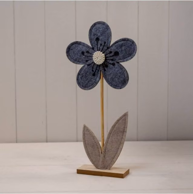 KDMD Large Grey Felt Flower Decoration on a Wooden Base