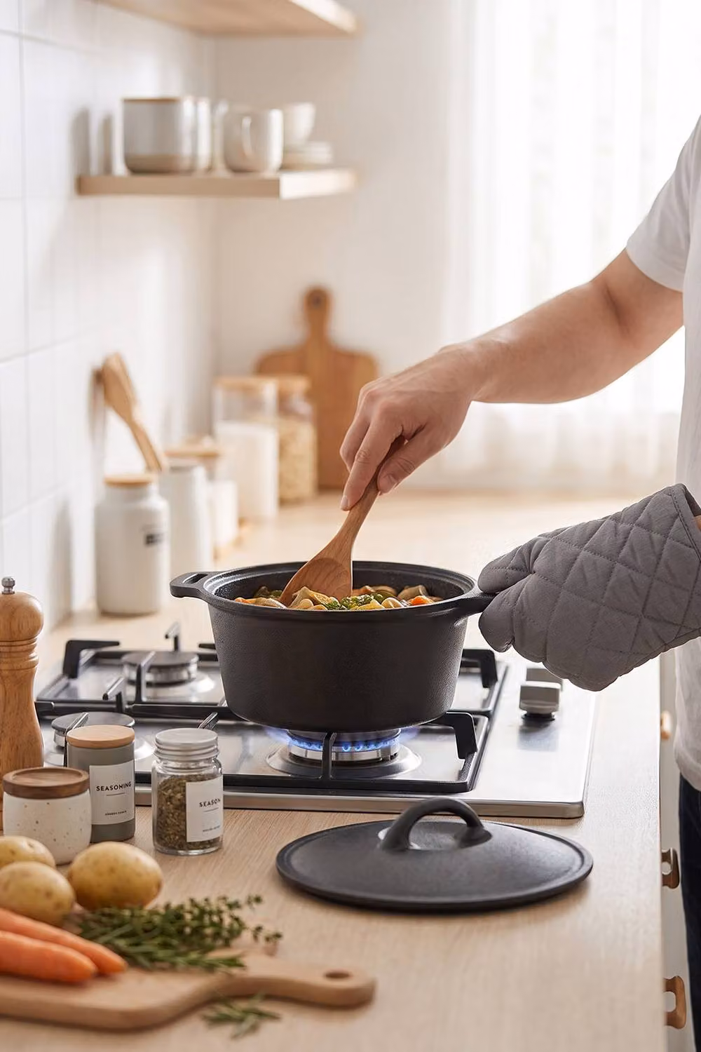 Living and Home 2.5L Pre-Seasoned Cast Iron Saucepan with Glass Lid, Black – 3
