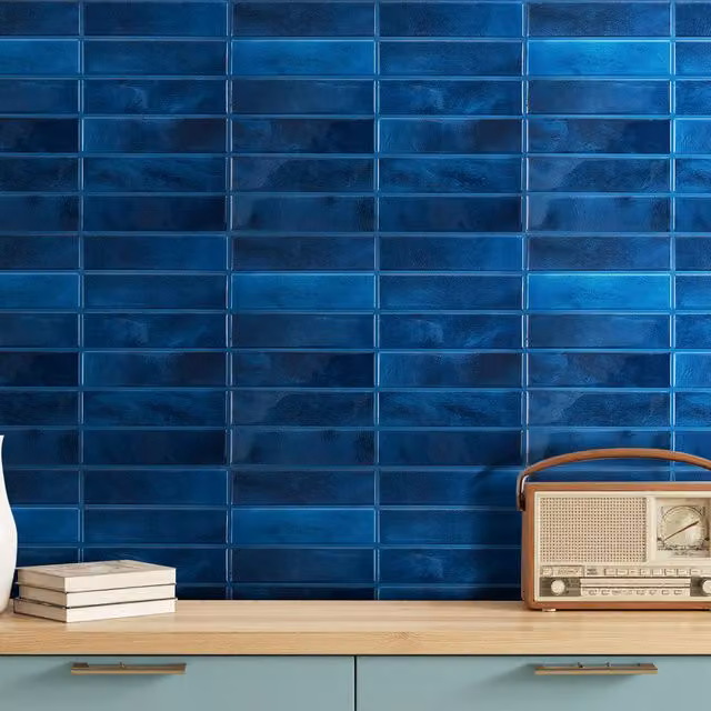 Livingandhome Set of 10 Blue Self Adhesive 3D Geometric Tile Wallpaper Stickers, W: 29.0 cm, H: 22.9 cm