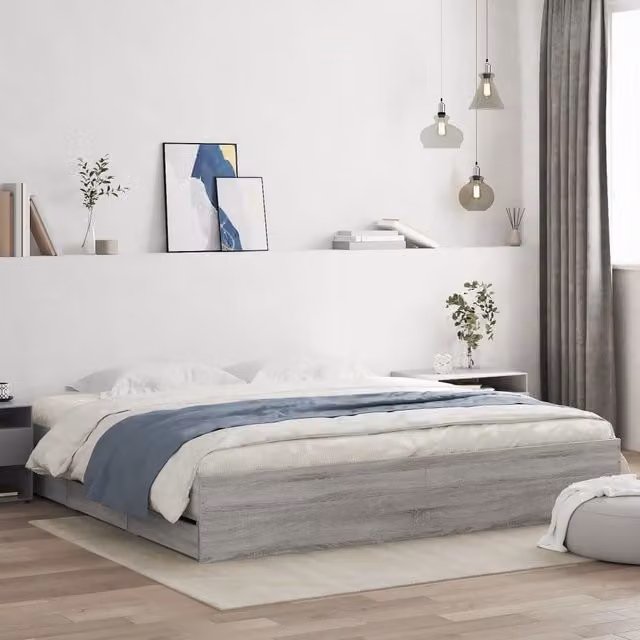 Berkfield Home Modern Bed Frame with Drawers in Grey Sonoma, W/D/H: 200 x 200 cm – 1