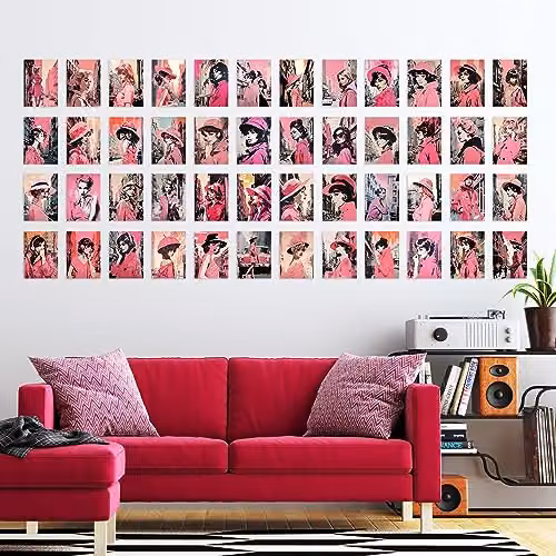 Artery8 Pink Vintage Paris Chic Aesthetic Collage Kit, 50 Piece Paper Wall Art Print Set, W: 15 cm, H: 10 cm – 2