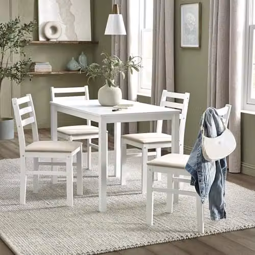 Julian Bowen Keats White and Beige Rectangular Dining Table and 4 Chair Set W/D/H: 110 x 70 x 84.5 cm – 1