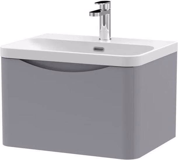 Balterley Arch Wall Hung 1-Drawer Bathroom Vanity with Ceramic Basin, Grey, W: 60 cm – 1