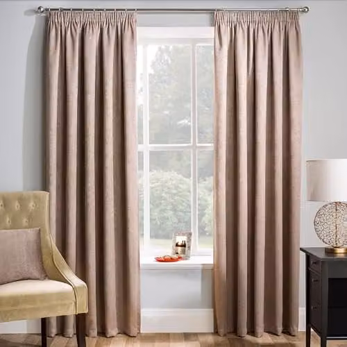 Enhanced Living Thermal Noise Reducing Dim Out Curtains in Beige, W: 168 cm, H: 229 cm