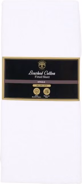 Divante White Single Brushed Cotton Flannelette Fitted Sheet, W: 90 cm, L: 200 cm