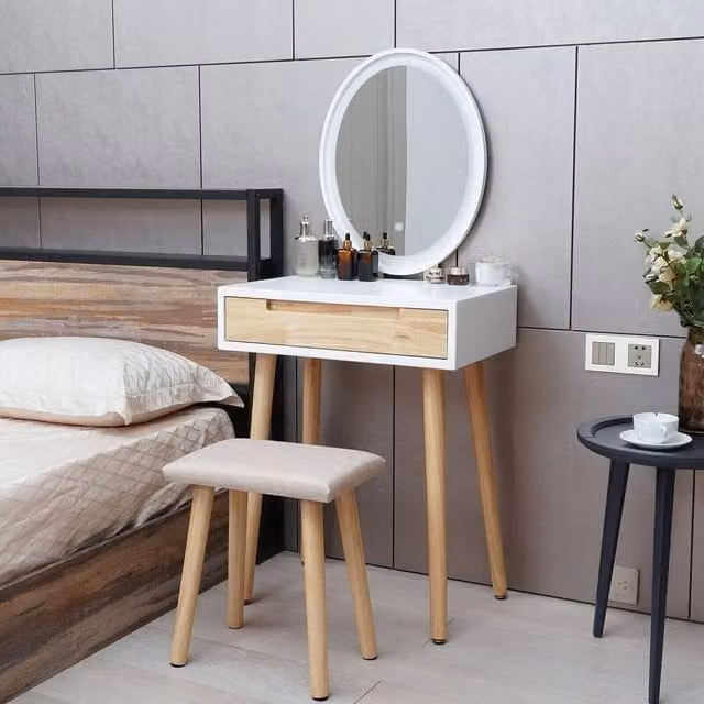 EONLION Modern Hollywood LED Mirrored Dressing Table in White, W: 100 cm, H: 137 cm – 1