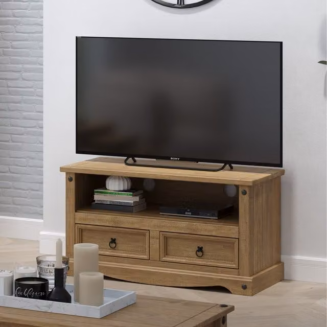 Corona Antique Waxed Pine Flat Screen TV Unit in Brown