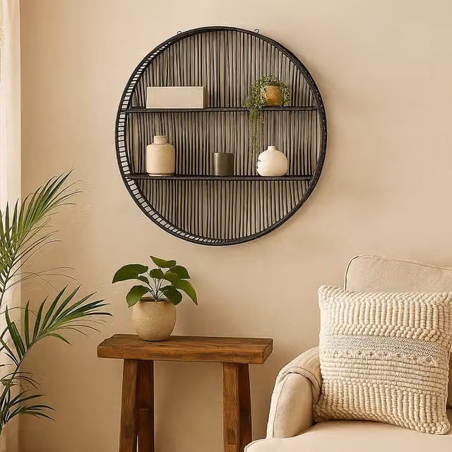 Orsina Batu Large Black Rattan Wall Shelf – 1
