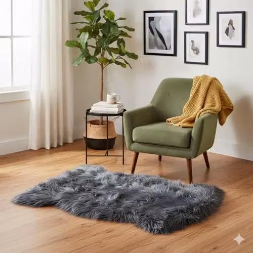 Kampala Hill Faux Rabbit Fur Area Rug in Grey, W/D/H: 60 x 90 x 1 cm – 2