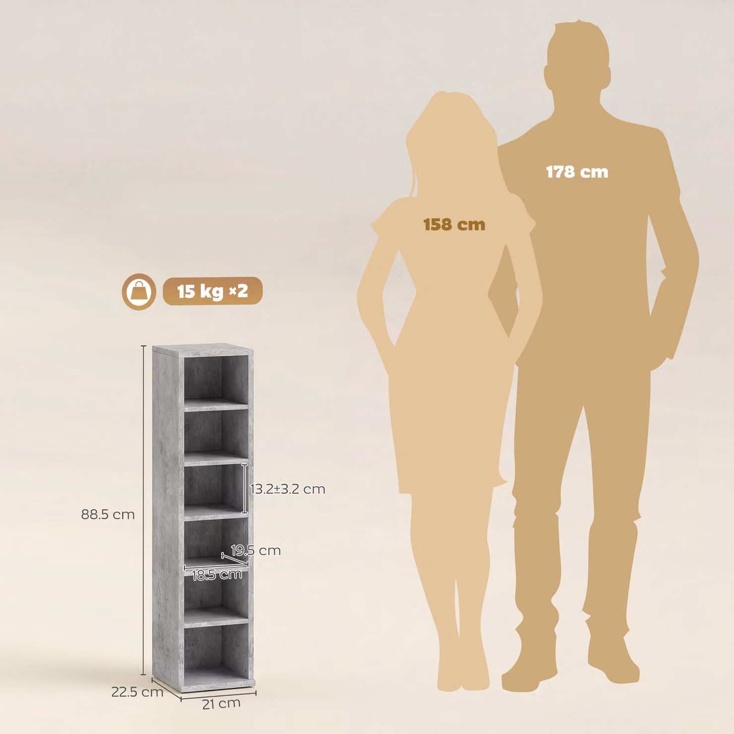 HOMCOM Set of 2 Grey CD Media Display Tower Racks with Adjustable Shelves – 3