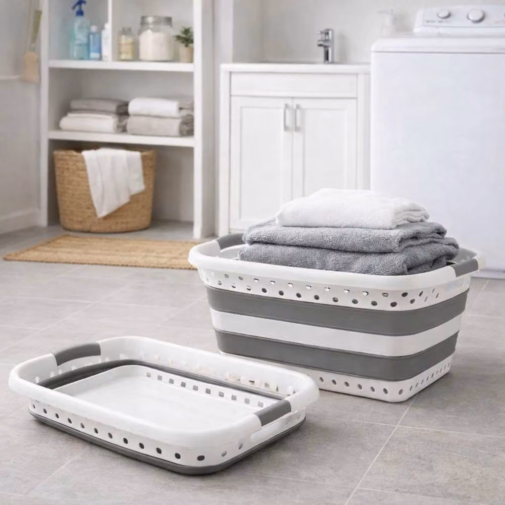 Kelvenix Collapsible Plastic Laundry Basket with Handles, Grey – 2