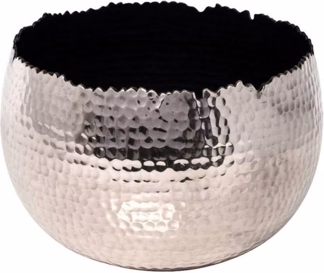Lemon Pavilion Furniture and Decor Hammered Metal Round Tabletop Bowl Planter in Silver, W19 x D19 x H14 cm – 1