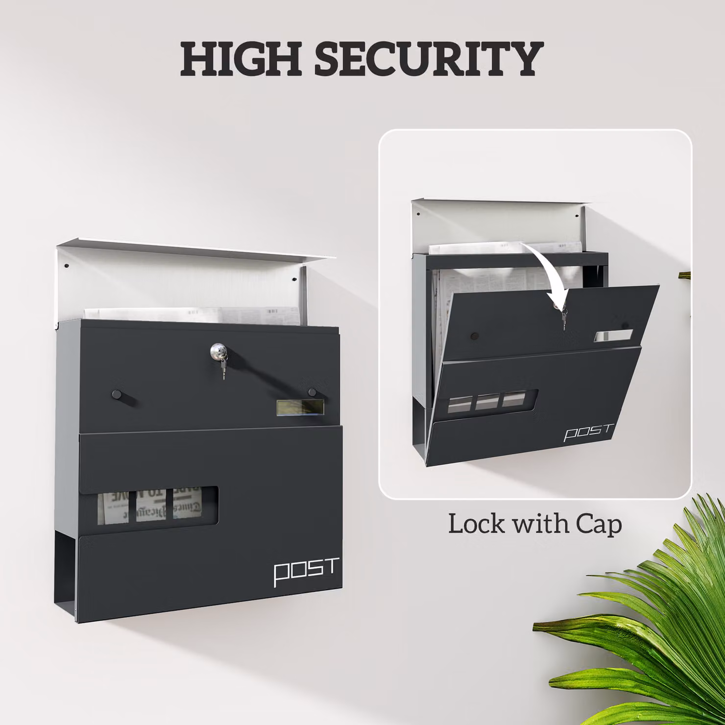 HOMCOM Wall Mounted Steel Letterbox with Viewing Window and 2 Locks, Charcoal Grey – 5