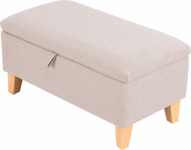 Livingandhome Modern Rectangular Linen Fabric Footstool with Built-In Storage in Beige
