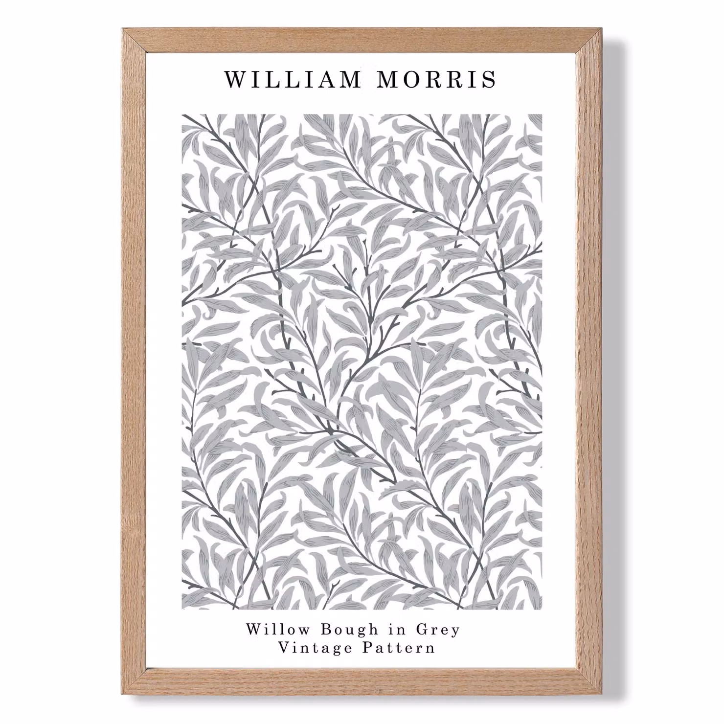 ARTZE William Morris Willow Floral Art Print in Grey with Light Grey Oak Frame, A3 – 2