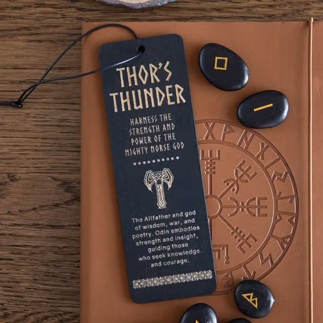 KDMK Thor's Thunder Wooden Bookmark in Blue and Black with Norse Mythology and Viking Wisdom