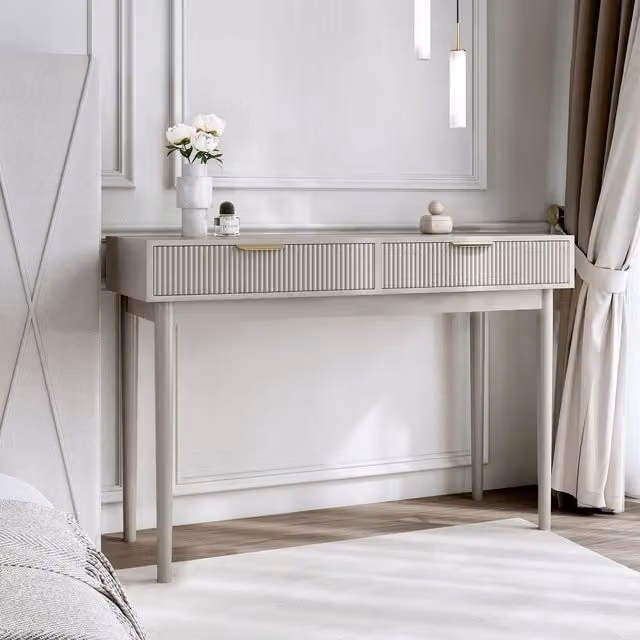 CARME Modern Rectangular Dressing Table in Brown, Beige, Gold and White