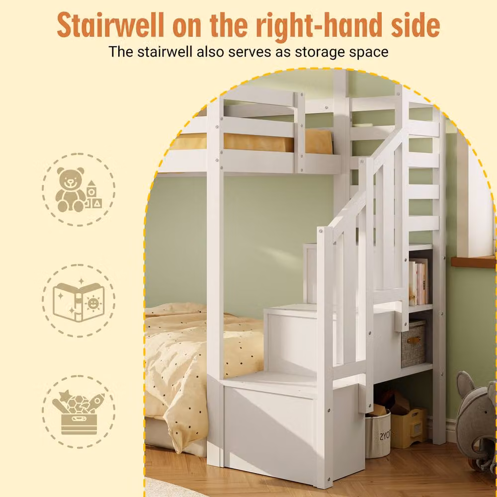 STILVORA White Childrens House Frame Bed with Storage and Stairs, W/D/H: 90 x 190 x 120 cm – 3