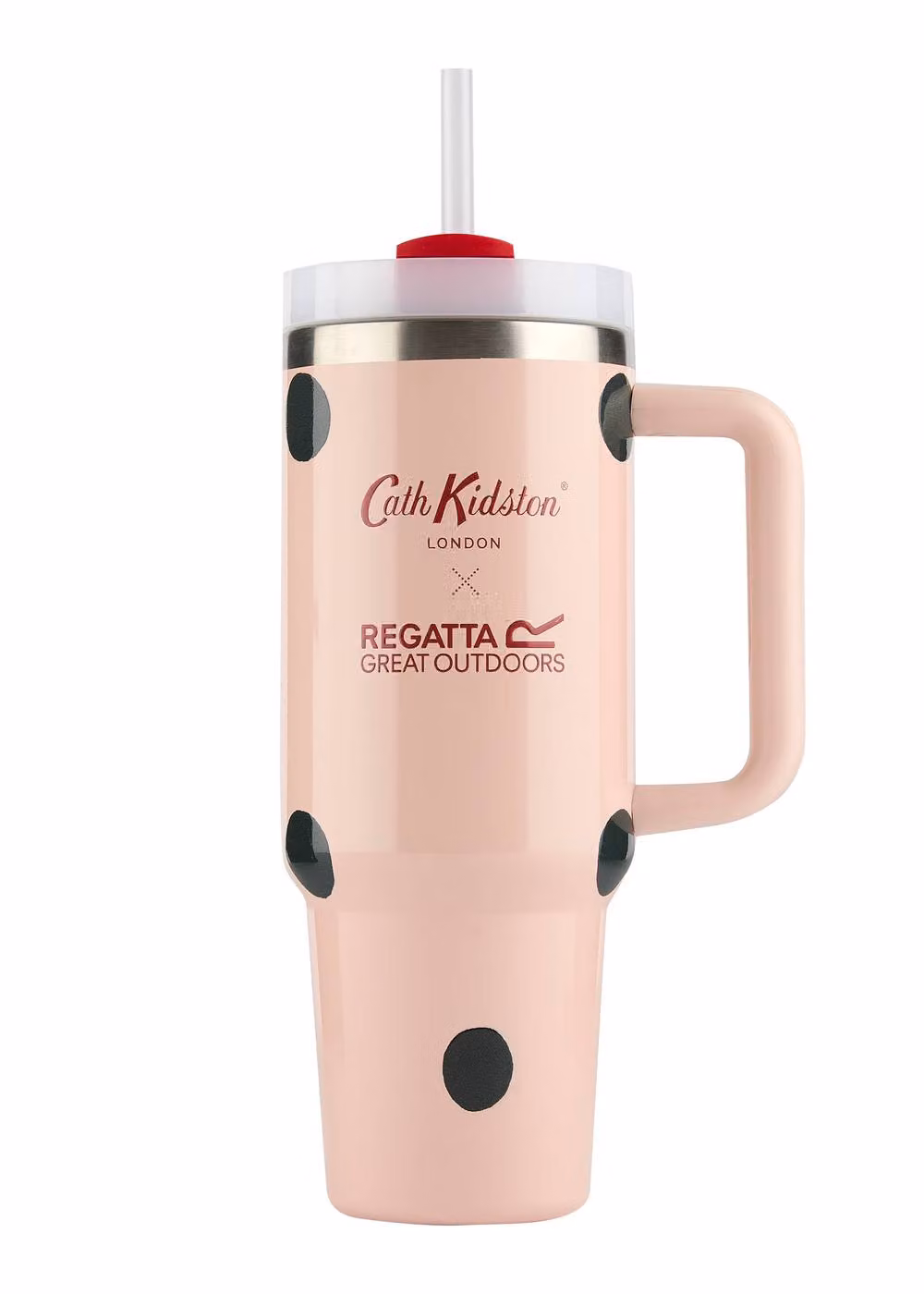 Cath Kidston Stainless Steel Double Walled Dotted Mug with Lid in Beige and Pink, 1.2 l – 3