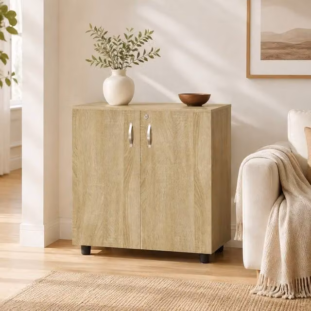 STILVORA Office Storage Cabinet with Lock in Brown Oak, W/D/H: 80 x 40 x 80 cm – 1