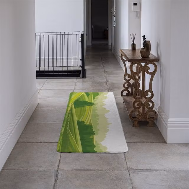 Benjamin Tate Design LTD Countryside Landscape Illustration Designer Runner Rug, Green, Non-Slip Polyacrylic