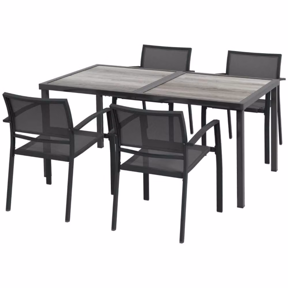 STILVORA 5 Piece Grey Garden Dining Set with Rectangular Glass Table and Stackable Chairs – 4