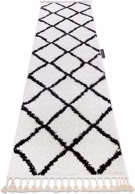 RugsX Berber Runner in White, Geometric Boho Rectangular Polypropylene Rug, W: 80 cm, L: 300 cm