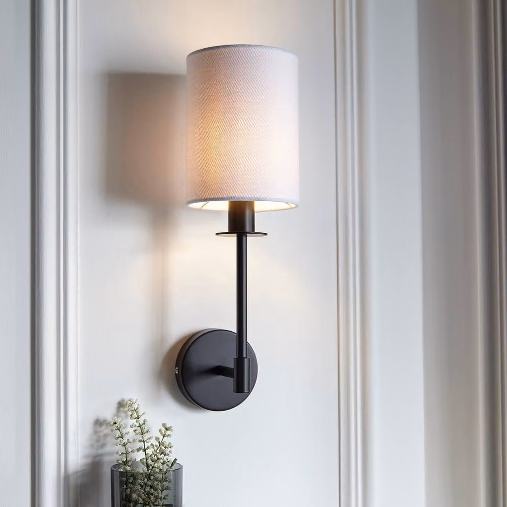 Netlighting Sancerre Wall Lamp with Matt Black Metal and White Fabric Shade, E14 – 2