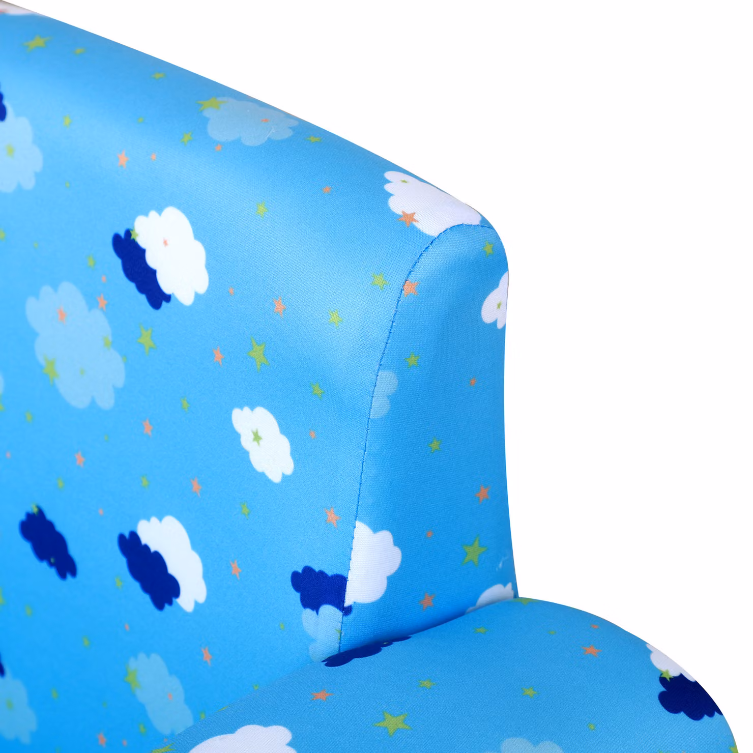 HOMCOM Childrens Mini Sofa with Footrest and Armrests, Blue and White Cloud Star Design with Solid Wood Frame – 5