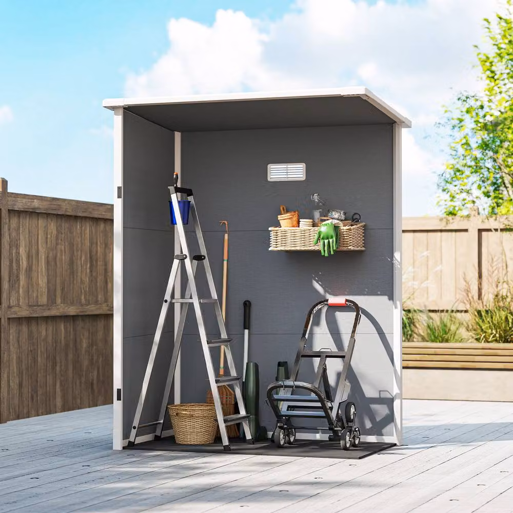 Rolipo Grey Plastic Garden Shed with Floor, Window and Lock, W/D/H: 152.4 x 91.44 x 91.44 cm – 7