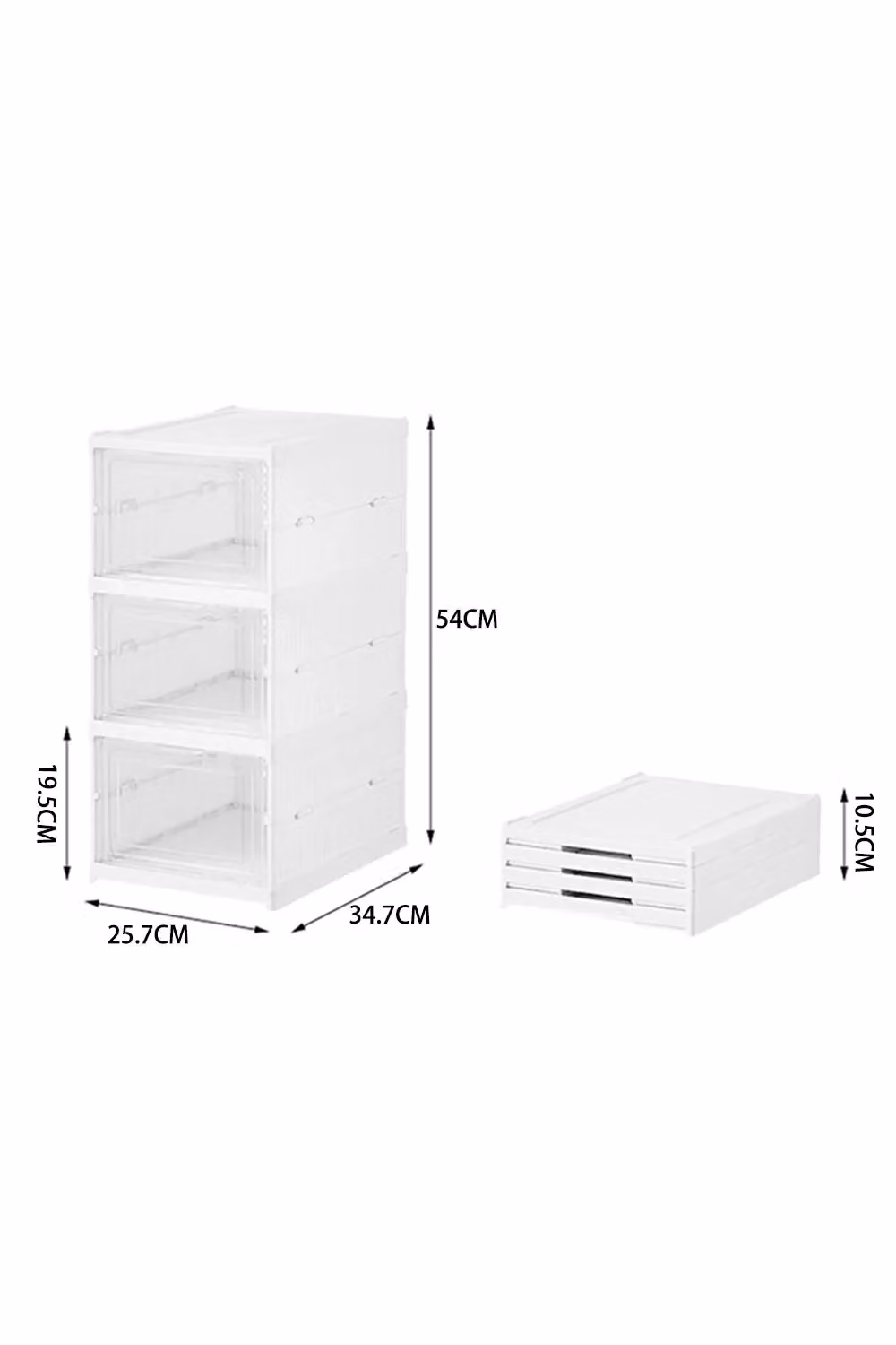 Living and Home 3 Tier Fast Folding Stackable Shoe Rack with Back Panel in White and Transparent – 3
