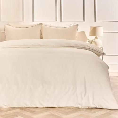 OHS King Size Microfibre Polyester Duvet Cover and Pillowcase Set in Mink/Beige, W/H: 180 x 200 cm, Pillowcase: 50 x 75 cm