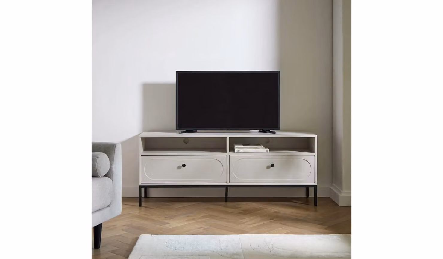 Muna 2 Drawer TV Unit in Natural MDF Modern Media Stand W: 150 cm, H: 60 cm, D: 40 cm