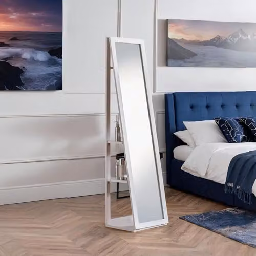 Julian Bowen Fresco White Storage Mirror, H 155 x W 36 x D 36 cm