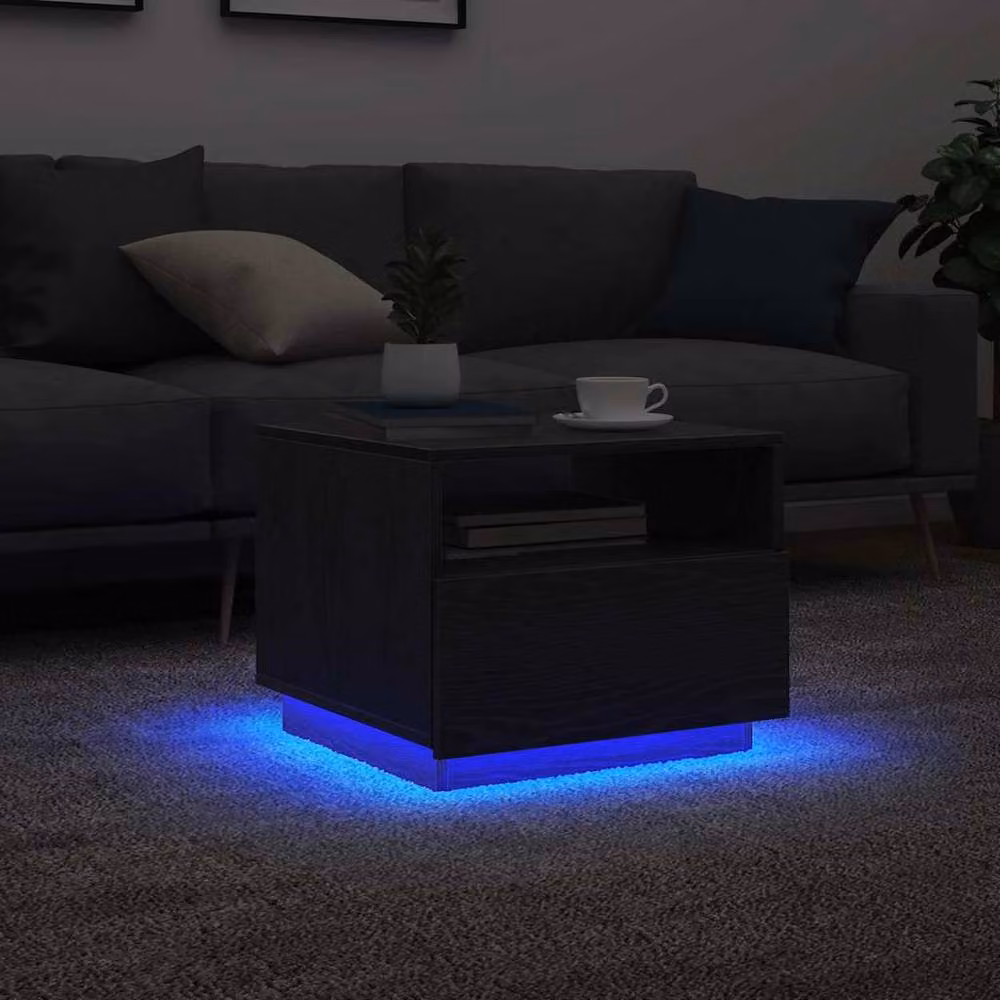 Berkfield Home Modern Black Oak Coffee Table with LED Lights W: 50 cm, D: 49 cm, H: 40 cm – 2