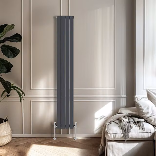 Right Radiators Single Panel Flat Panel Vertical Radiator in Anthracite Grey, Height: 180 cm, Width: 27.2 cm