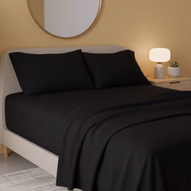 Snug City Black Flannelette Single Flat Sheet in Soft Brushed Cotton, W/D/H: 90 x 200 cm