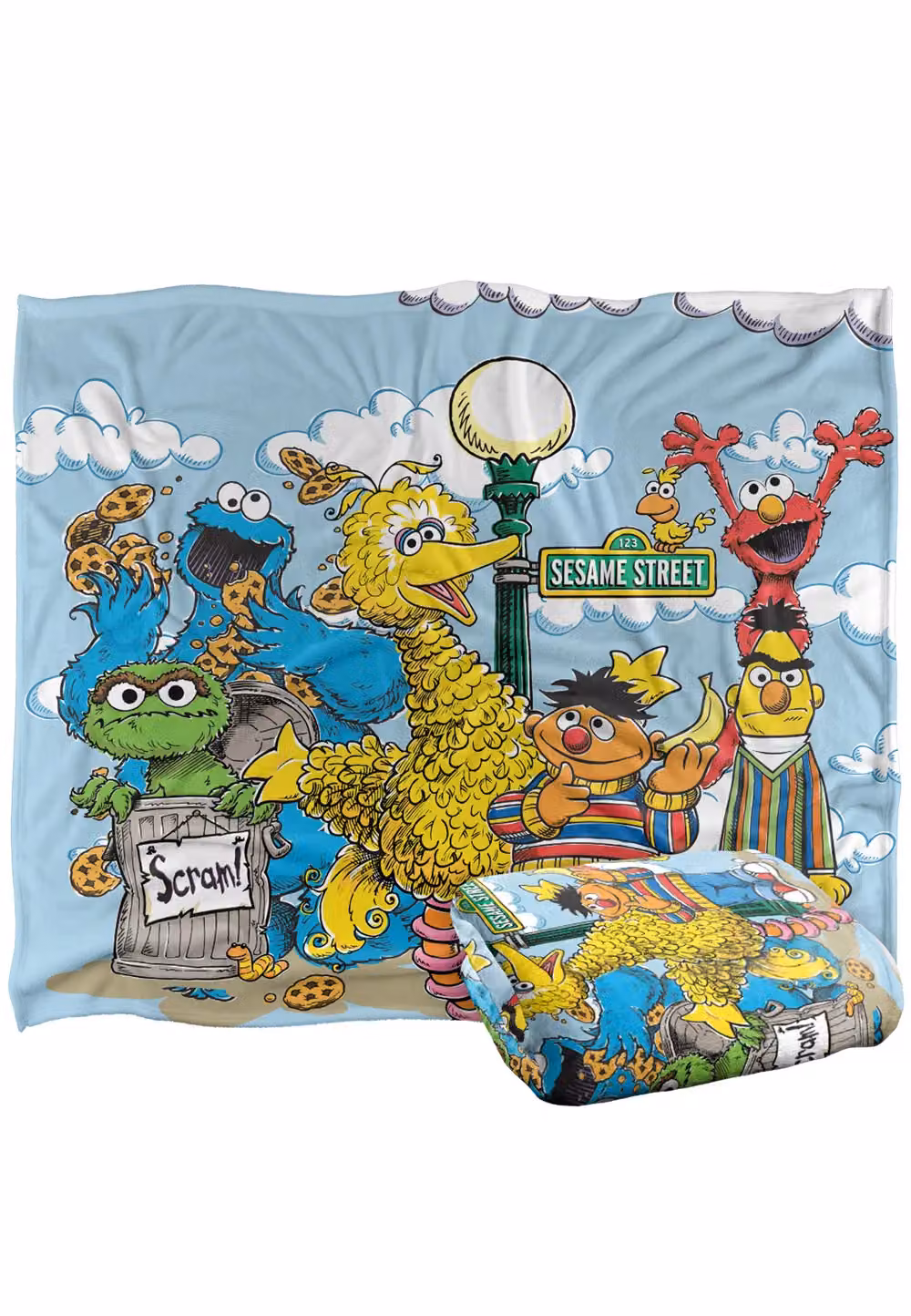 Trevco Sesame Street Retro Gang Silky Touch Super Soft Fleece Throw Blanket, White, W/D/H: 152 x 127 cm – 2