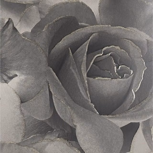 Muriva Botanical Floral Bloom Shimmer Feature Wallpaper in Black, Grey and Gold