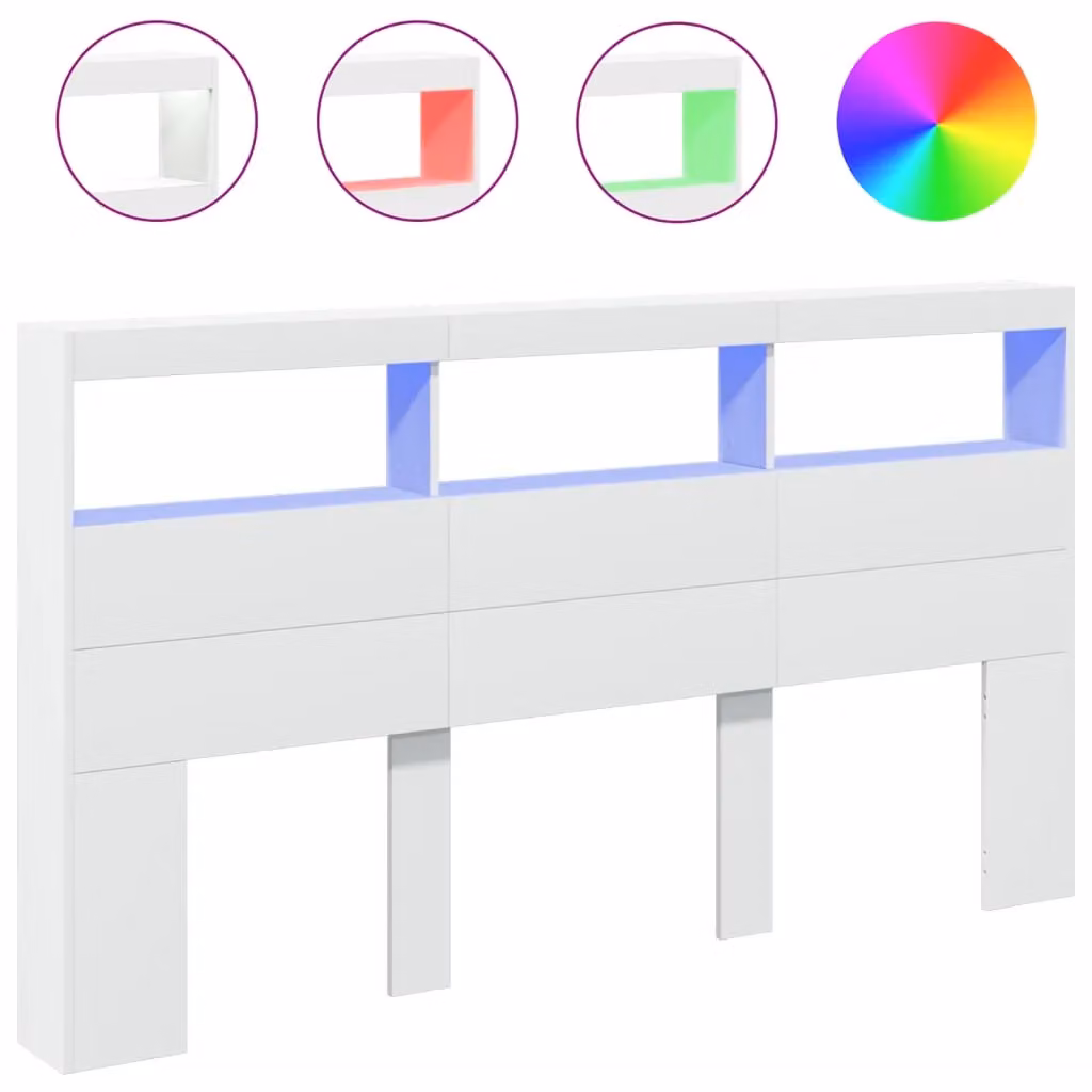 Berkfield Home Modern White Headboard Cabinet with LED Lighting and USB Charging Port, W/D/H: 180 x 17 x 102 cm – 2